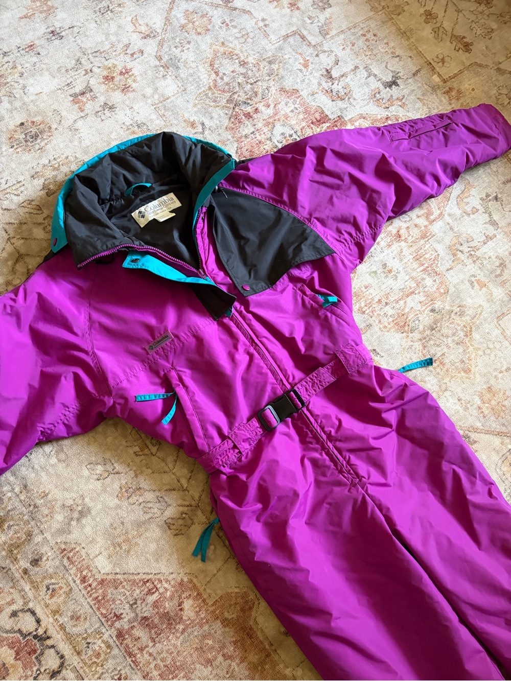 Vintage Columbia Purple Ski Jumpsuit with Teal Accents